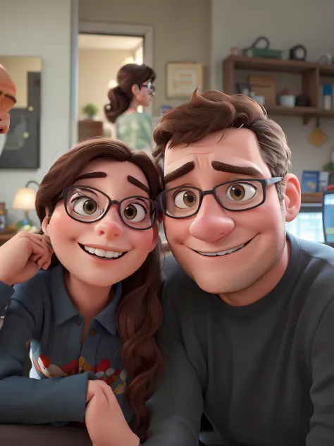 masterpiece, best quality, A Pixar Couple The Girl With Glasses Couple In Love