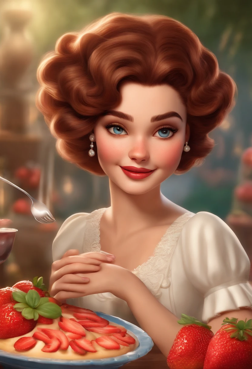 A close up of a woman holding a plate of food with strawberries - SeaArt AI