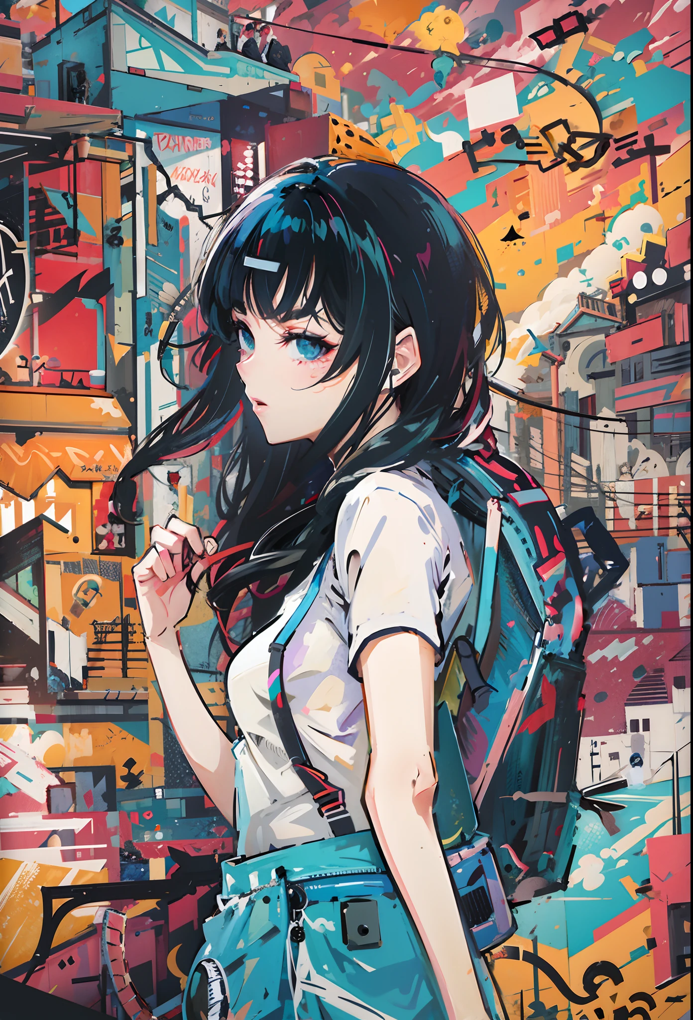 fille d’anime avec un sac à dos marchant devant un mur de graffitis, Style anime 4 K, Anime Art Fond d’écran 4K, Anime Art Fond d’écran 4K, Anime Art Fond d’écran 8K, Illustration de style anime, Art numérique de style anime, Style anime. 8k, Illustration de style anime, Style anime mélangé avec Fujifilm, Art numérique de style anime, Art de style anime, Fanart Urban Girl