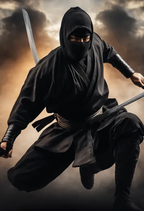 Posición de lucha de cuerpo completo de ninja chino negro Ultra HD 4K 8K  Alta calidad Alta definición - SeaArt AI