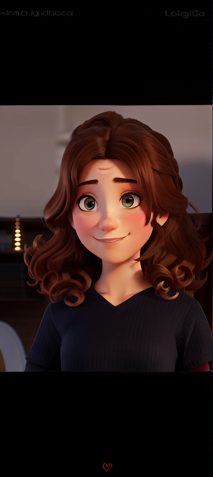 A close up of a cartoon girl with brown hair and a black shirt - SeaArt AI