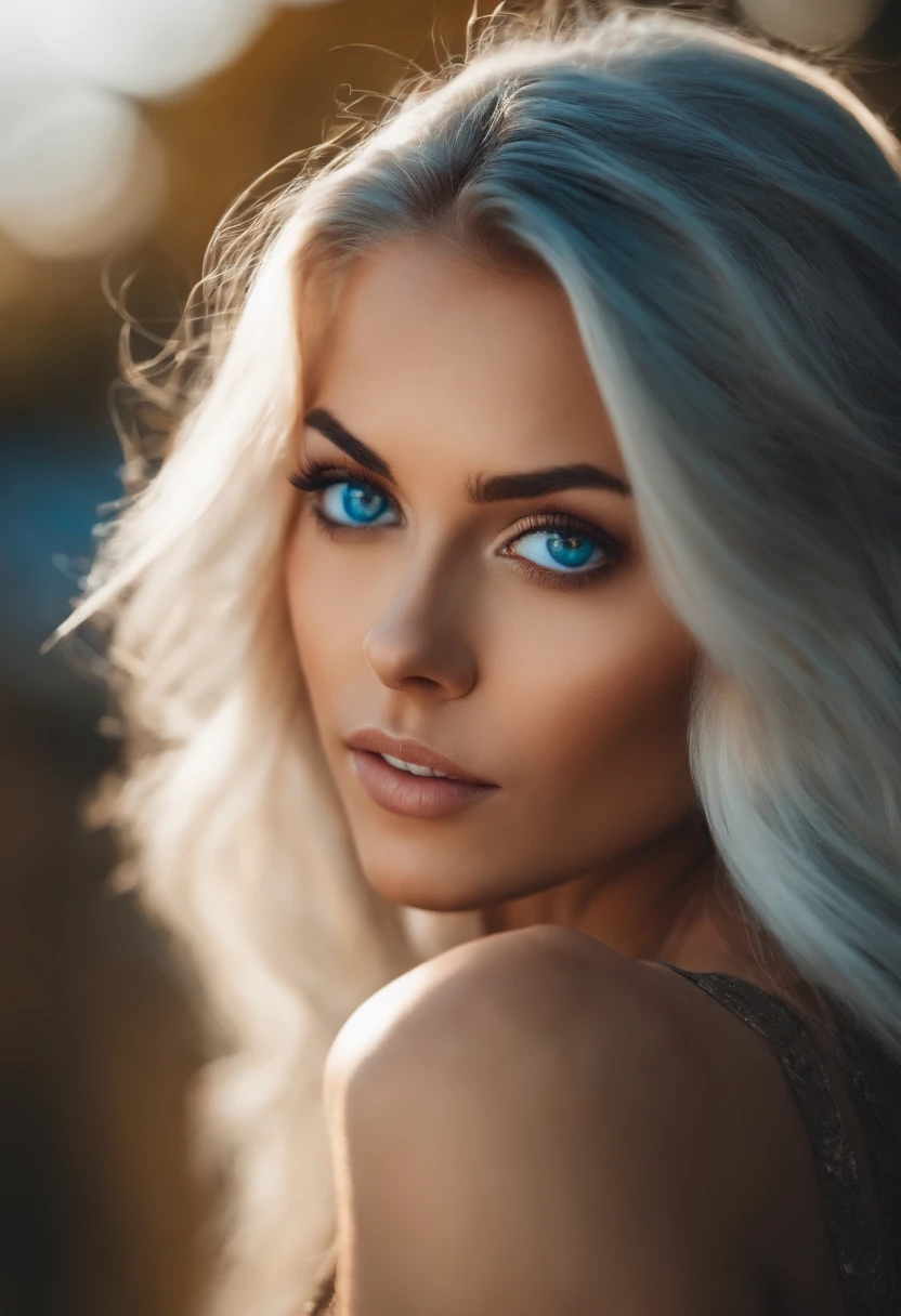 A woman with blue eyes and long blonde hair posing for a picture - SeaArt AI