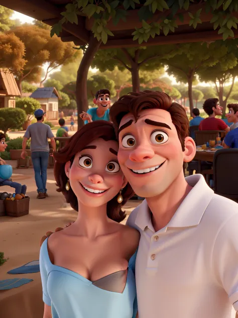 Fazer uma imagem da Disney pixar desse casal sem mostrar os seios dela