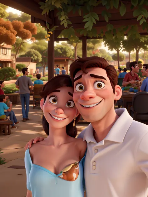 Fazer uma imagem da Disney pixar desse casal sem mostrar os seios dela
