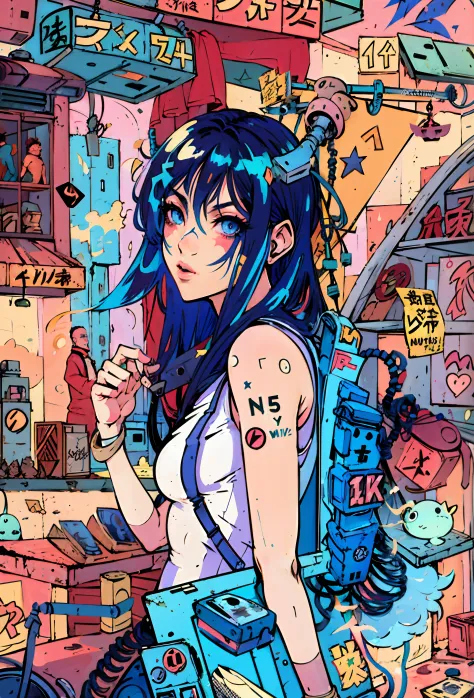 fille d’anime avec un sac à dos marchant devant un mur de graffitis, style anime 4 K, Anime Art Fond d’écran 4K, Anime Art Fond ...