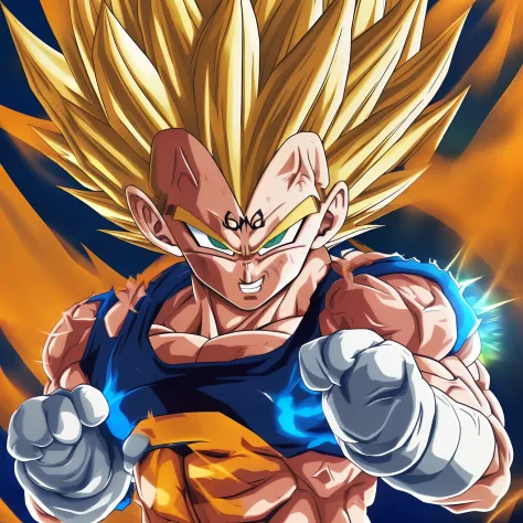 A MajinVegeta  he has a landscape ,  portrait ,have a M for Majin on the forehead,digital art,rays around him, he has a landscape behind,digital art,anatomically correct, (((8k resolution))) ,Style insprate in Majin Vegeta base by Dragon Ball Z, 1 characte...