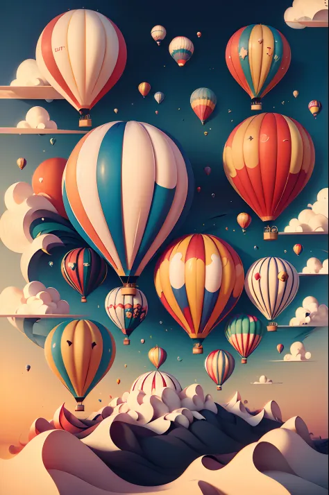 hot air balloon，beautiful sky