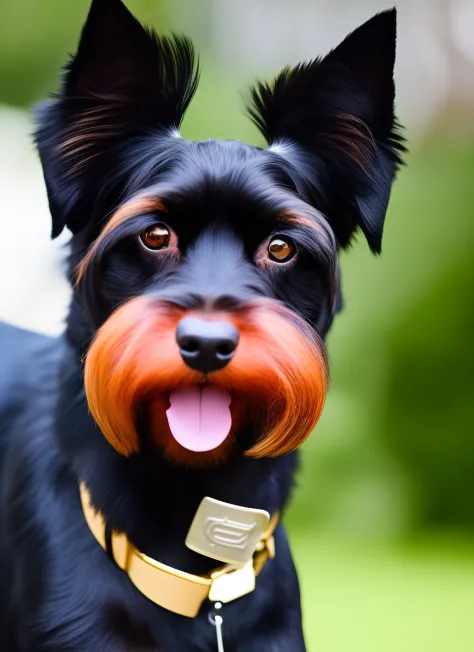 Black schnauzer dog with brown mustache