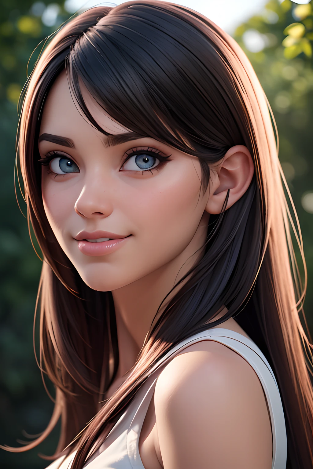 (best quality, 4K, 8K, highres, master part:1.2), ultra detali, (Realistic, photorrealistic, photo-realistic:1.37), frisky, Cartoon, Kizi, smile cute, plein-air, 3D rendering, beautiful detailed eyes, beautiful detailed lips, extremely detailed eye and face, long eyeslashes, brightly coloured, soft lighting, summer scenery, grama verde, lively atmosphere