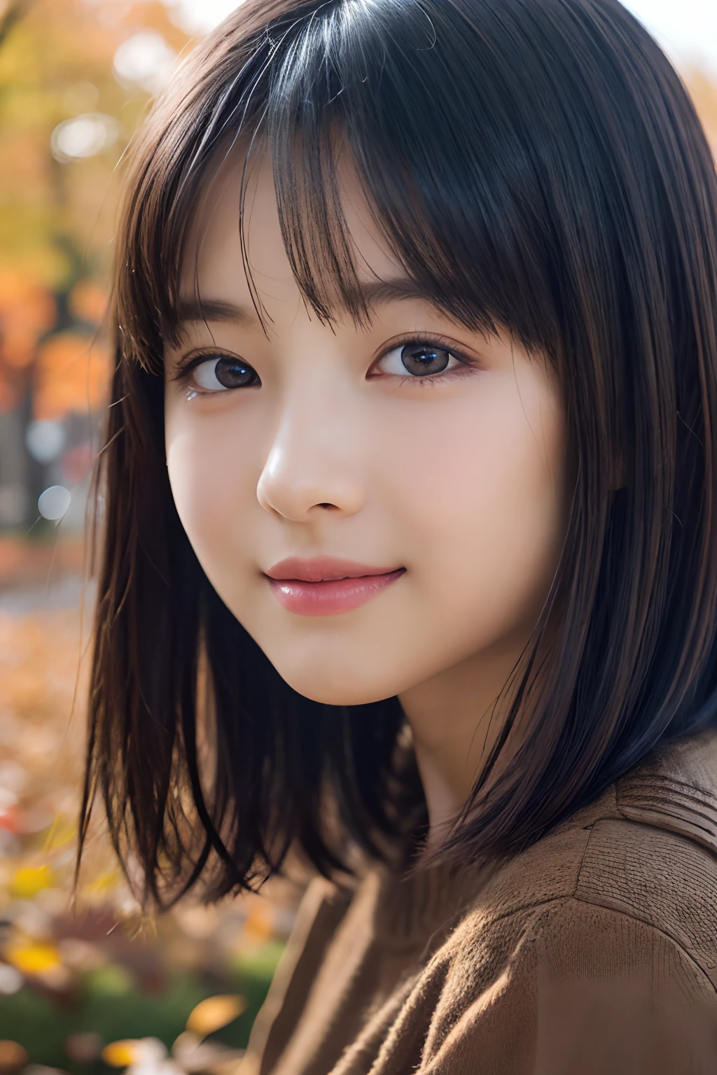 1girl in, (Wear casual fall attire:1.2), (13 years old:1.5), Young Face, Cute face, 
(Raw photo, Best Quality), (Realistic, Photorealsitic:1.4), masutepiece, foco nítido, 
Extremely delicate and beautiful, Extremely detailed, 2k wallpaper, amazing, finely detail, 
the Extremely Detailed CG Unity 8K Wallpapers, Ultra-detailed, hight resolution, Soft light, 
Beautiful detailed girl, extremely detailed eye and face, beautiful detailed nose, Beautiful detailed eyes, 
break
Plateau of autumn leaves, Cinematic lighting, 
Perfect Anatomy, Slender body, Straight short hair, Parted bangs, innocent smiles, Looking at Viewer