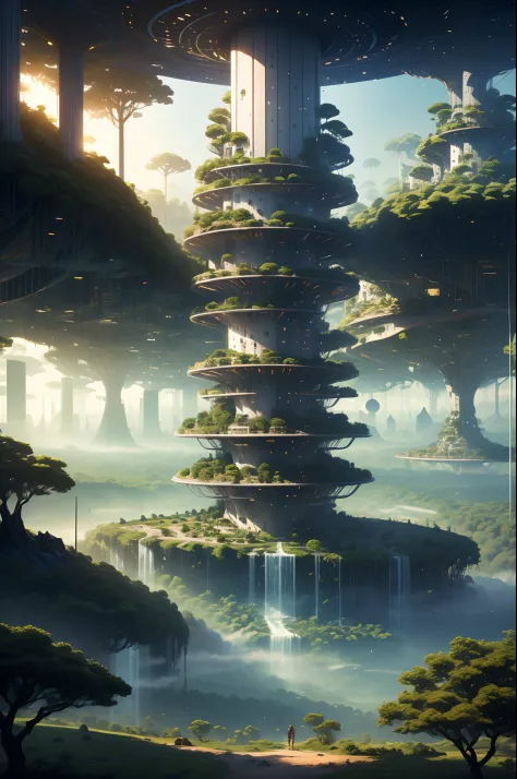 Earth 3200, a vision of tomorrow, manifests a harmonious future. Here, advanced technology coexists with nature's revival. Tower...