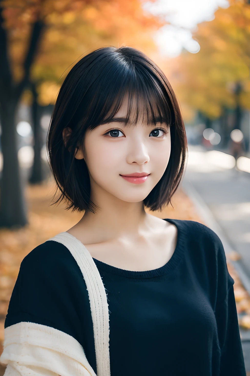 1girl in, (Wear casual fall attire:1.2), (13 years old:1.5), Young Face, Cute face, 
(Raw photo, Best Quality), (Realistic, Photorealsitic:1.4), masutepiece, foco nítido, 
Extremely delicate and beautiful, Extremely detailed, 2k wallpaper, amazing, finely detail, 
the Extremely Detailed CG Unity 8K Wallpapers, Ultra-detailed, hight resolution, Soft light, 
Beautiful detailed girl, extremely detailed eye and face, beautiful detailed nose, Beautiful detailed eyes, 
break
Autumn Street Corner, Cinematic lighting, 
Perfect Anatomy, Slender body, Straight short hair, Parted bangs, innocent smiles, Looking at Viewer