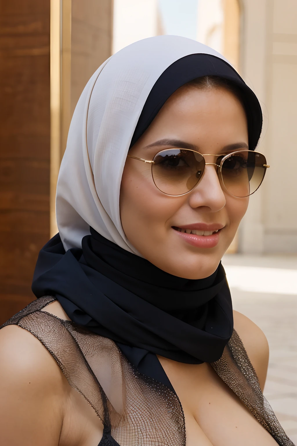 A close up of a woman wearing a scarf and sunglasses - SeaArt AI