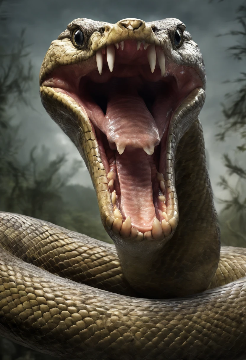 A close up of a snake with its mouth open and its tongue out - SeaArt AI