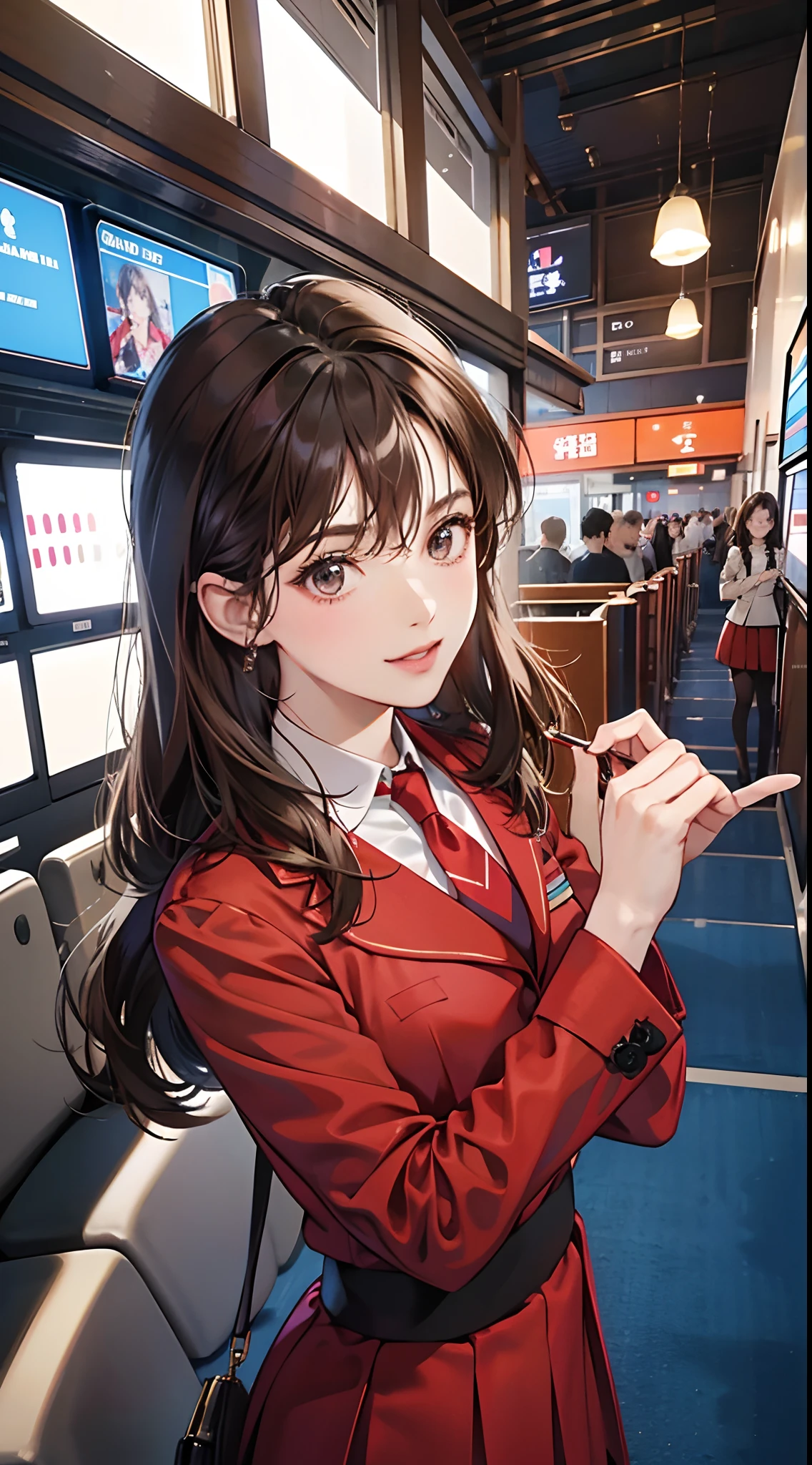 Anime girl in red coat smoking a cigarette in a restaurant - SeaArt AI