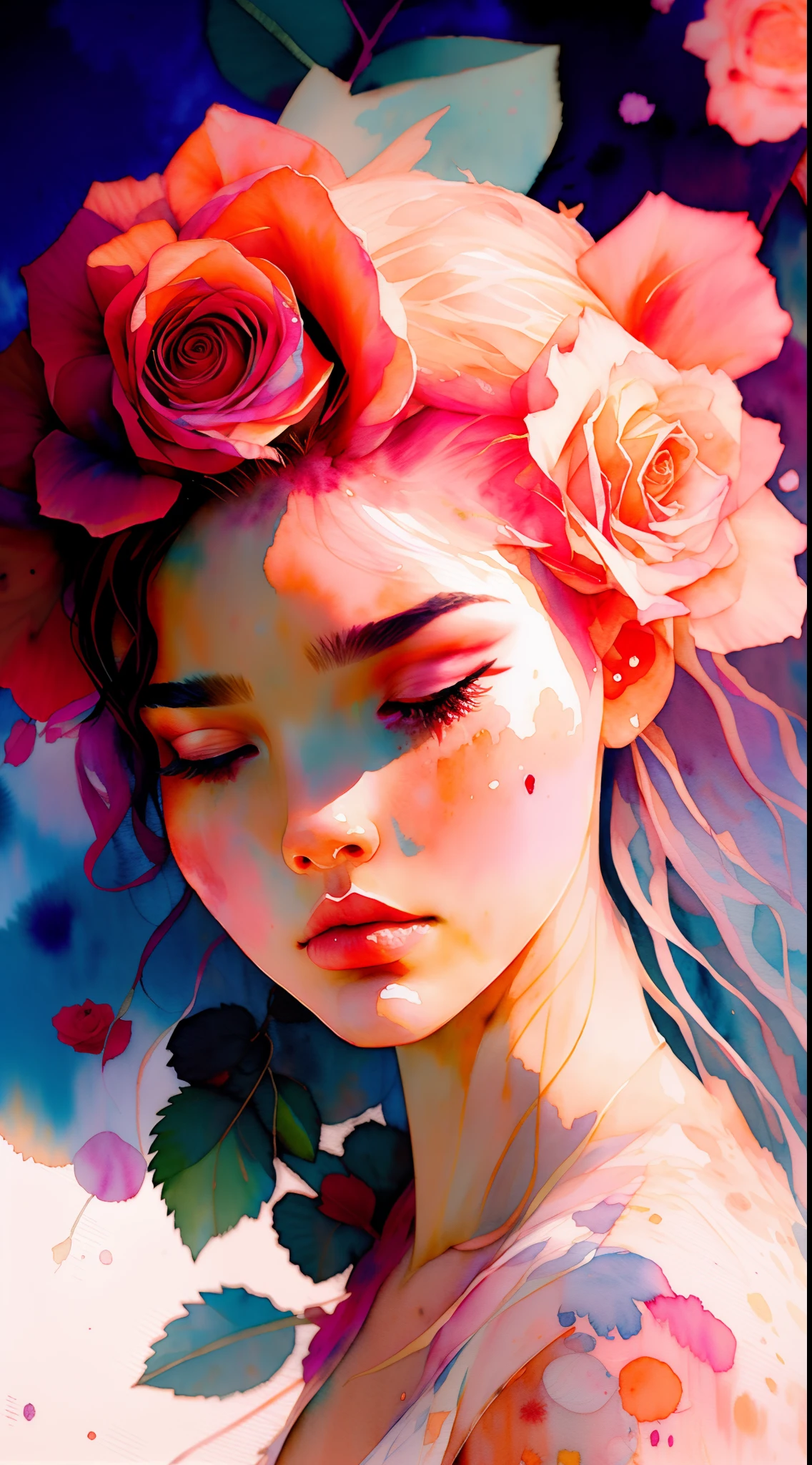 wtrcolor style, (rose) digital art, official art, blown by the wind, masterpiece, beautiful, ((watercolor)), paint splatter, intricate detail. Great detail, [dripping:0.7], Trending on Artstation, Rachel Walker