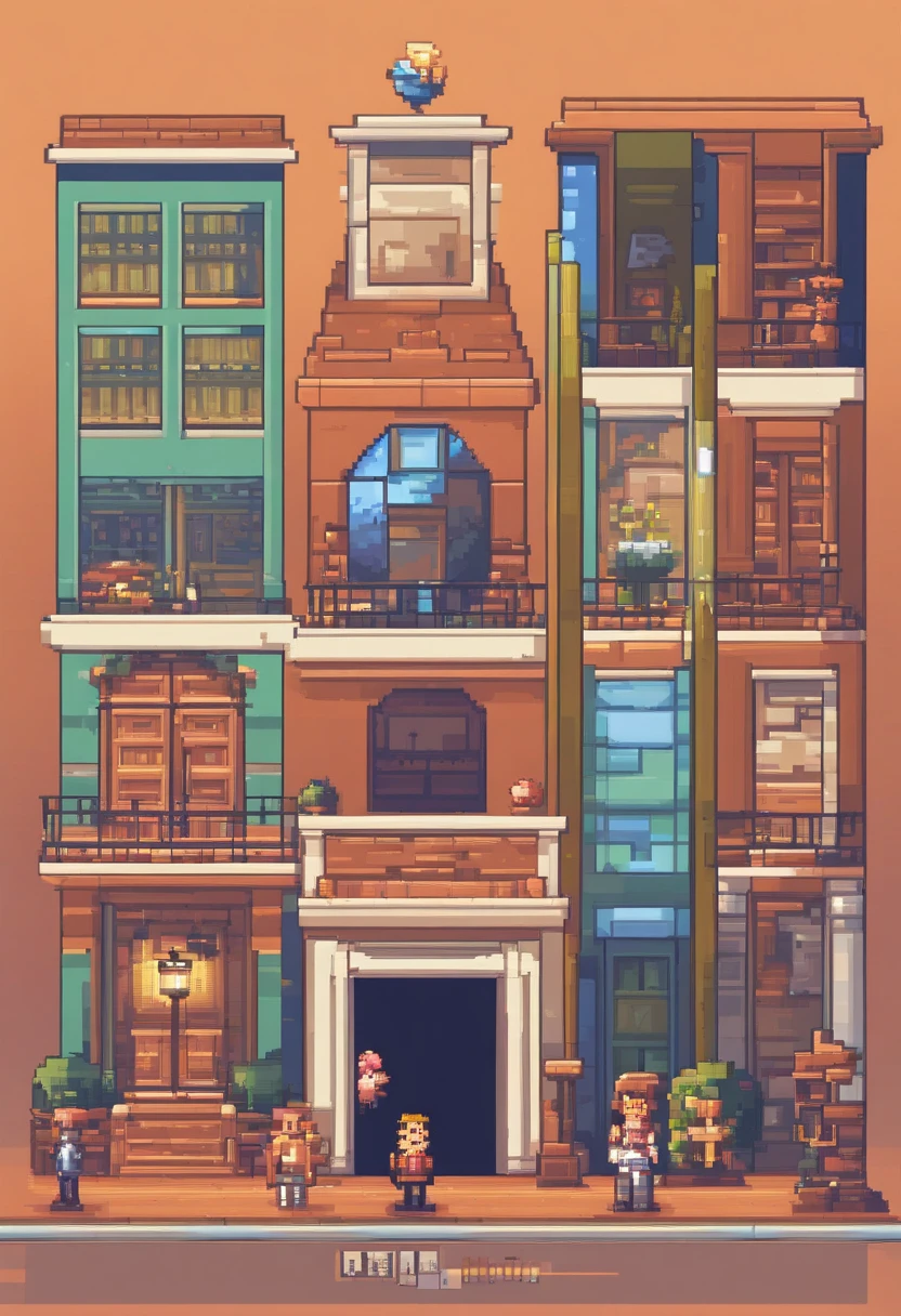 A cartoon style picture of a building with a bunch of windows - SeaArt AI