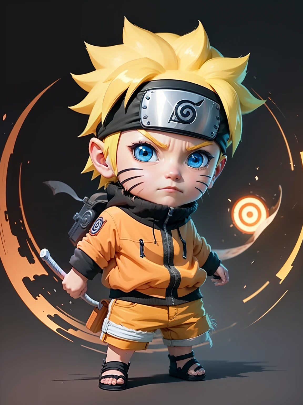 (Fondo de pantalla CG unity 8k extremadamente detallado), chibi cute Naruto, fondo solido