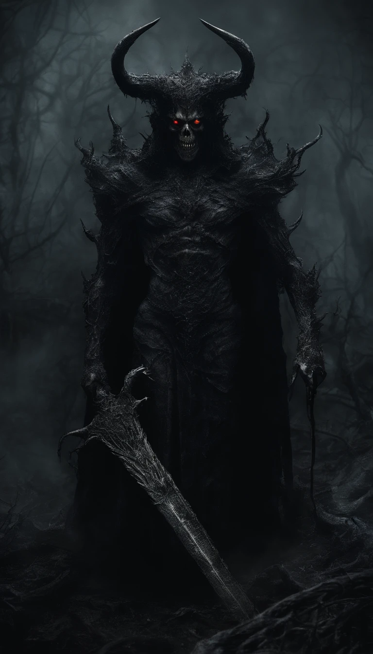 The prompt for this image would be "The devil king Satan in Hell