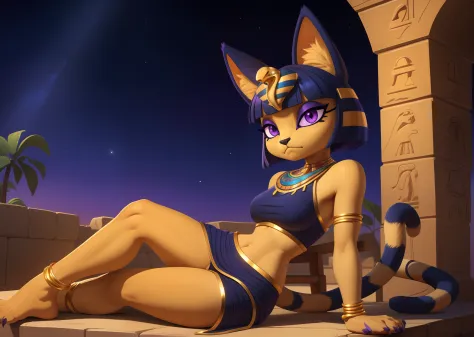 [ankha; Animal Crossing], [Uploaded to e621.net; (Pixelsketcher), (wamudraws)], ((masterpiece)), ((HD)), ((solo portrait)), ((full body)), ((front view)), ((feet visible)), ((furry; anthro)), ((detailed fur)), ((detailed shading)), ((beautiful render art))...