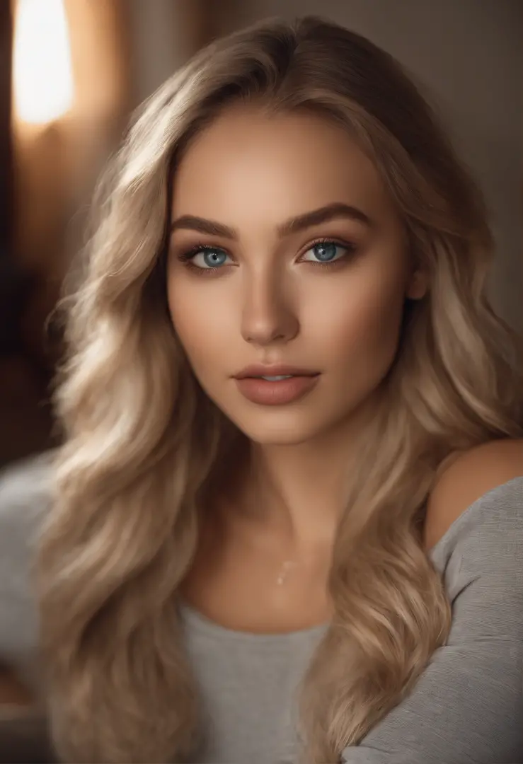arafed woman fully , sexy girl with blue eyes, ultra realistic, meticulously detailed, portrait sophie mudd, blonde hair and large eyes, selfie of a young woman, squinty eyes, violet myers, without makeup, natural makeup, looking directly at the camera, fa...