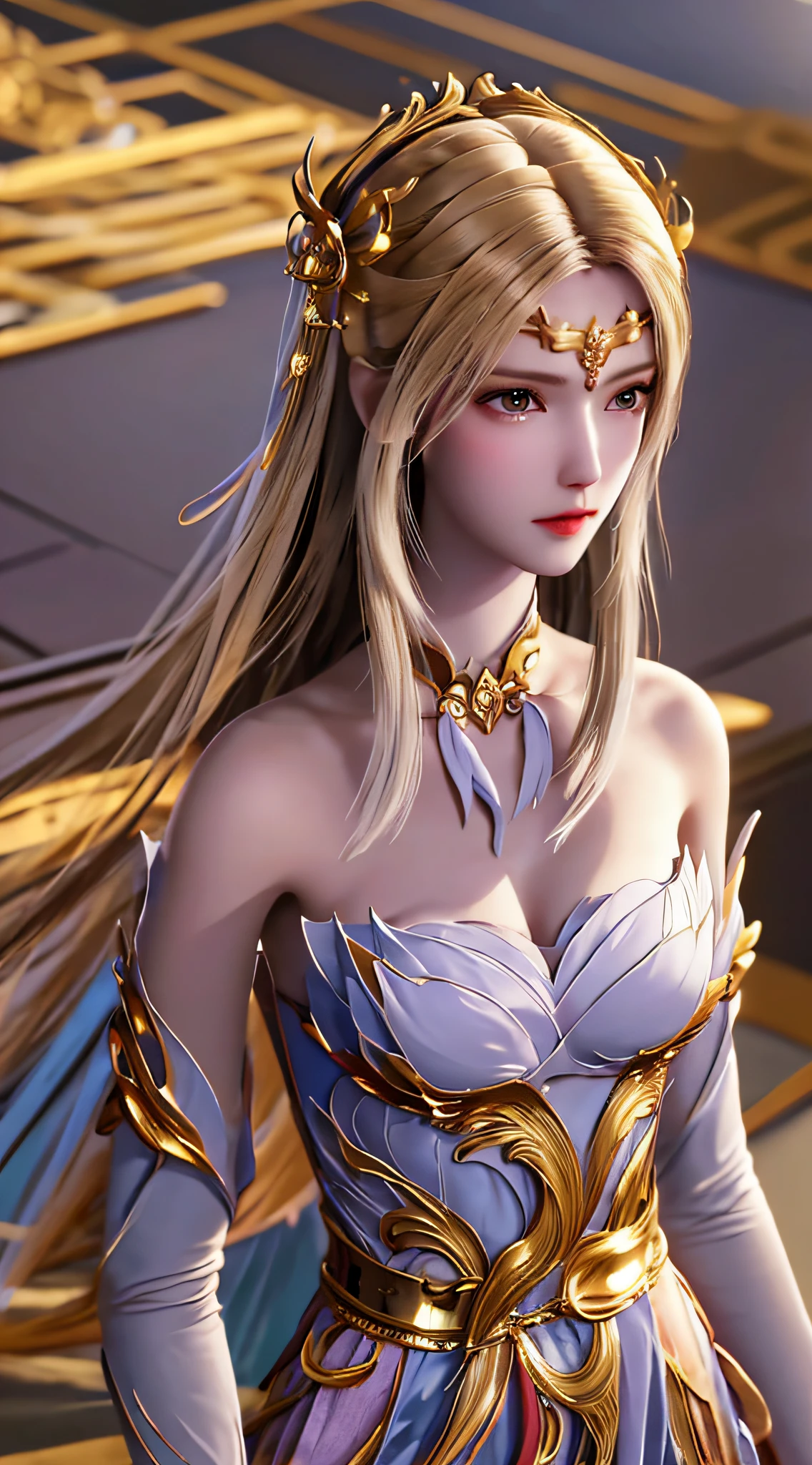 ((Masterpiece, Best quality;1.3)), ultra - detailed，plethora of colors，extremely detailed and beautiful background，1girll，独奏，highly detailed beautiful face，beautiful  face，Angelic，Detailed golden angel costume，Wings Angel，feater，Fantasy landscape，Epic,The sword,holdingsword,undefined,Qiancheng Xue,seminude，Lie down with a towel