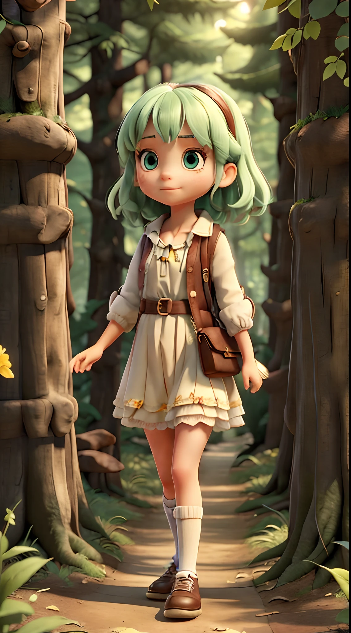 Девушка гуляет по волшебному лесу