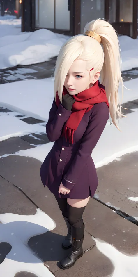 yamanaka ino, scarf, winter clothes, outdoors, snow, snowing, christmas,