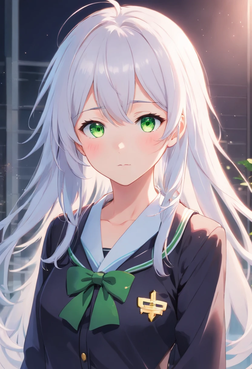 Anime girl with long white hair and green eyes - SeaArt AI