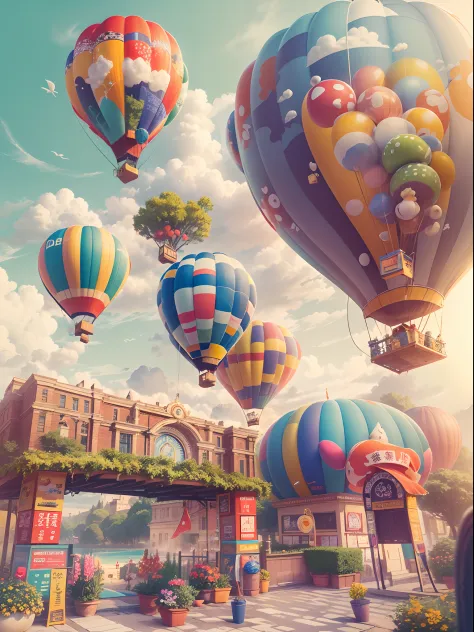 In a brilliant and colorful sky，A giant hot air balloon floats slowly。This hot air balloon look is completely inspired by the wo...