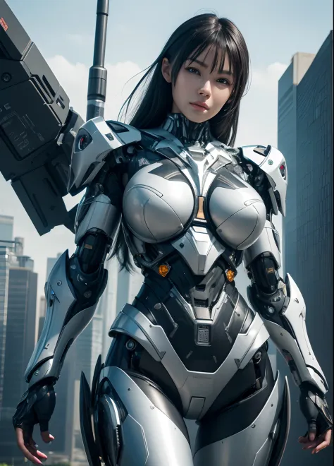 Textured skin, Super Detail, high details, High quality, Best Quality, hight resolution, 1080p, hard disk, Beautiful,(cyborgs),beautiful cyborg woman,Mecha Cyborg Girl,Battle Mode,Girl with a Mecha Body,You can launch missiles from the chest,You can shoot ...