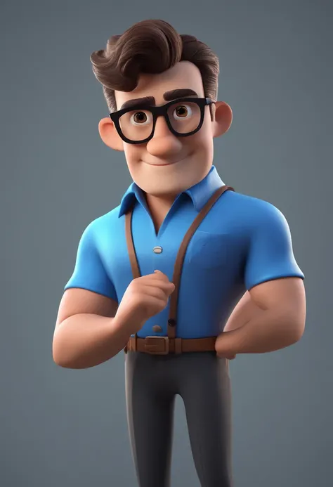 Cartoon character of a man with black glasses and a blue shirt ...