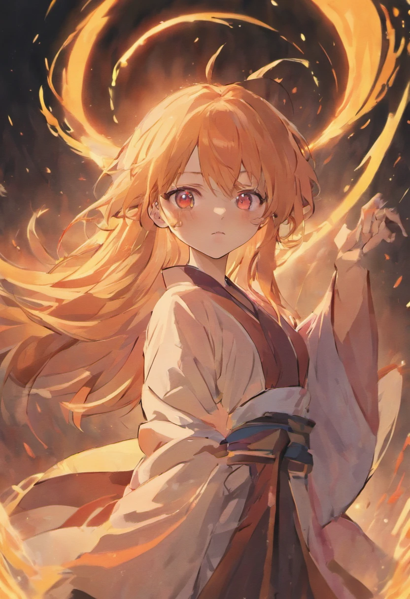 Best quality, highly detailed, masterpiece, ultra detailed, (reality: 1.2), 1 girl, (white background), simple background, delicate eyes, ), girl with orange hair and fox ear, red eye, wearing kimono japanese fighting scene, fighting demon, dinamic lighting, demon slayer, dinamic effect, cinematic light, anime screenshot