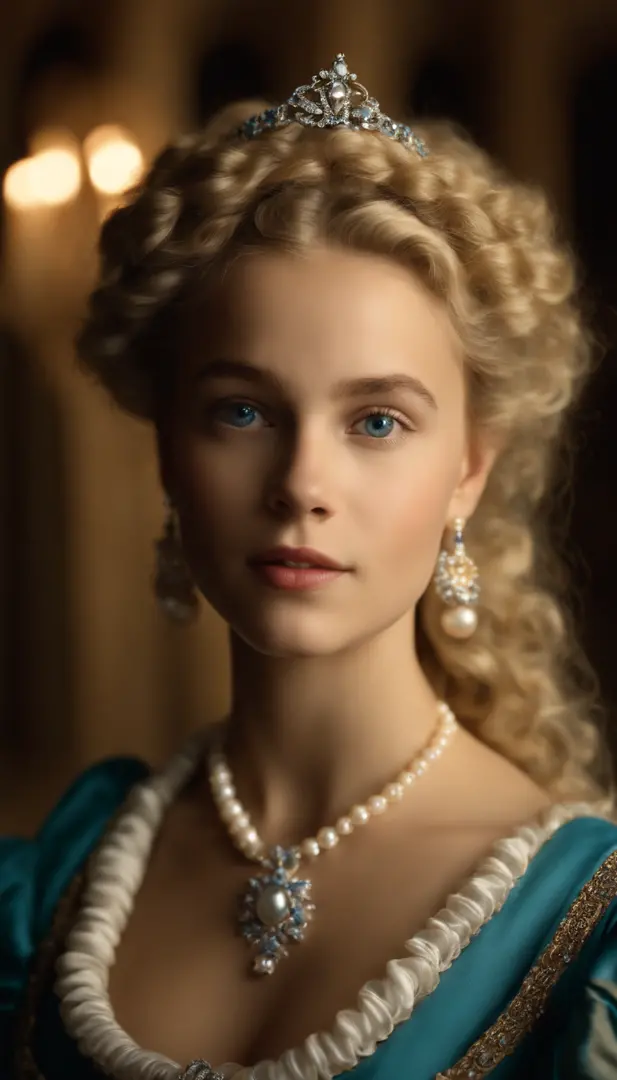 Imagem de um menino Valois, a young French courtesan of the sixteenth century of the fourteenth century, de 16 anos, com sua beleza e charme . Blonde with white hair and beautiful expressive blue curly eyes with small strands and braids. She is dressed in ...