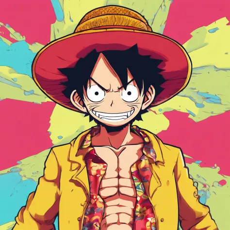 Close up portrait of a person in a hat and red jacket, Luffy, Luffy ...