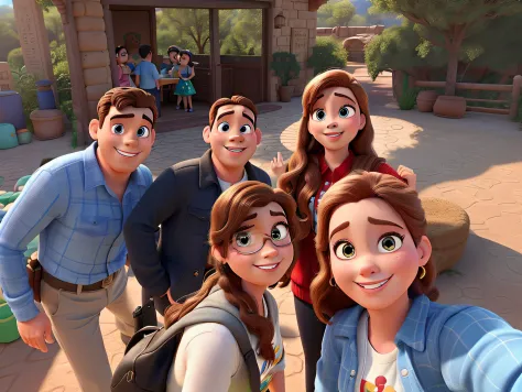Two Men and Three Women Disney Pixar Style, alta qualidade, melhor qualidade