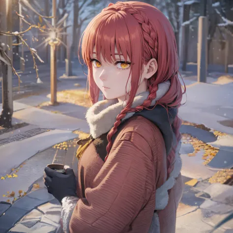 Makima、hight resolution, best pictures,, super precision、[3D images:1.35]、High quality anime、red hairs、yellow  eyes、Winters、It's...
