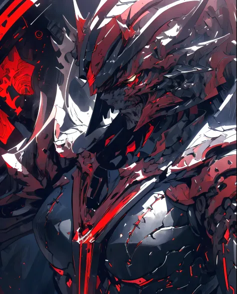 a close up of a person with a sword and a demon face, corrupted armor, high quality digital concept art, dark but detailed digital art, cyborg satan, demon armor, melted cyborg, dark armor, black and red armor, 8k high quality detailed art, black scales an...