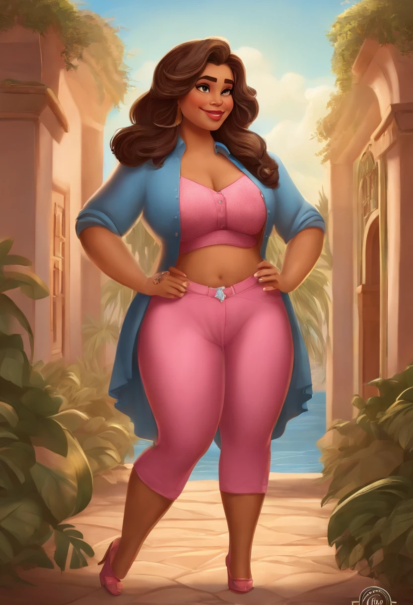 A cartoon character of a woman in pink and blue outfit - SeaArt AI