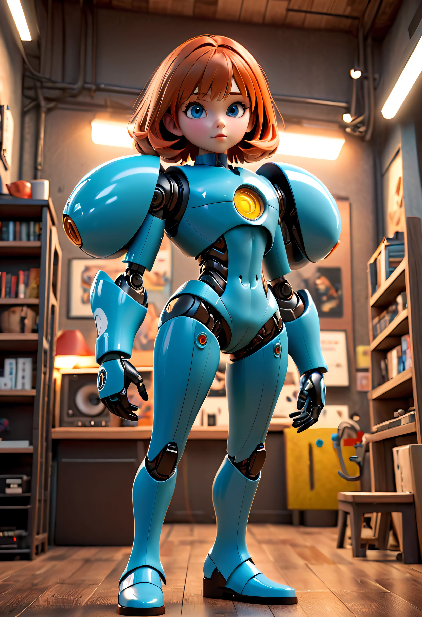 (best quality,4k,8k,highres,masterpiece:1.2),ultra-detailed,(realistic,photorealistic,photo-realistic:1.37),Pixar style:2,Machine girl，full body shot