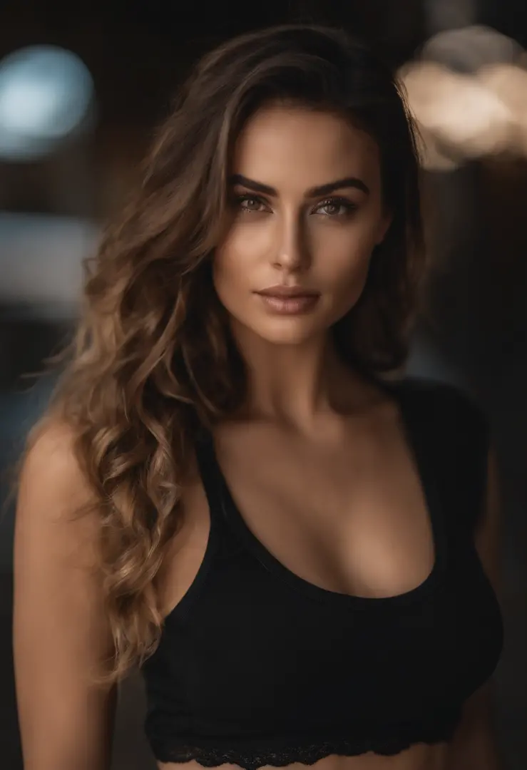 russian woman in a black bra top posing for a picture, 30 years old, sexy  face, jaw dropping beauty, portrait sophie mudd - SeaArt AI