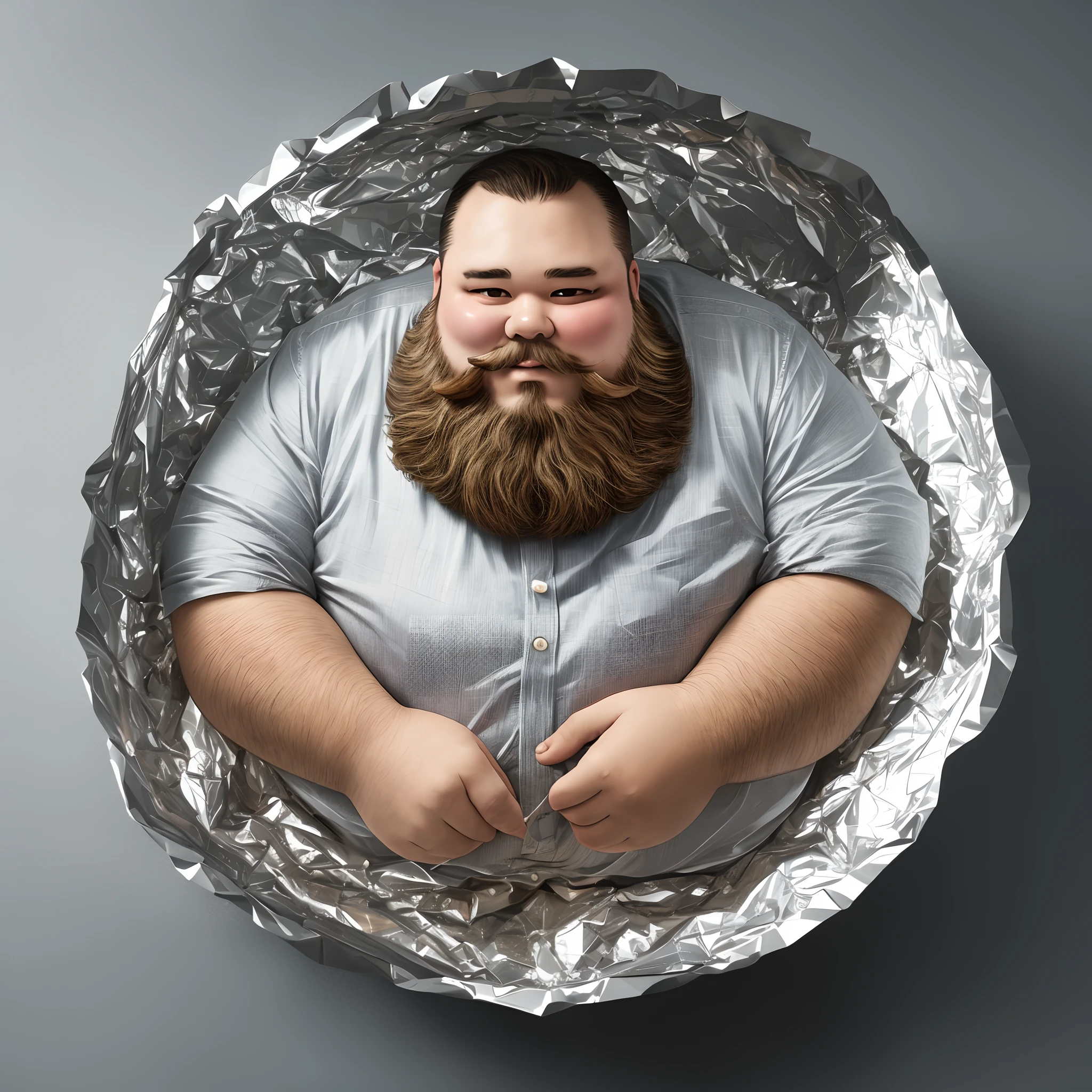 A close up of a man with a beard wrapped in tin foil - SeaArt AI