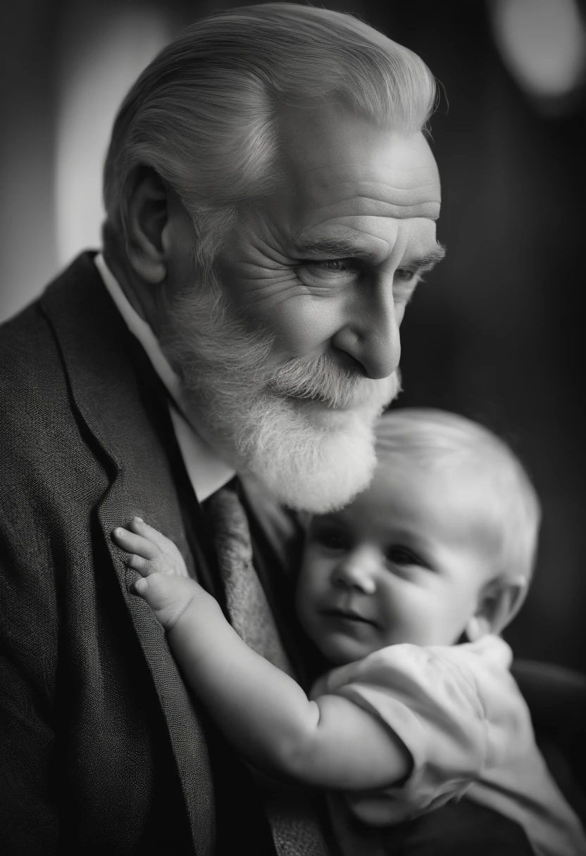 (best quality,highres:1.2),(realistic,photorealistic:1.37),father portrait,loving and caring father,gentle eyes and smile,wisdom and experience,beard and mustache,deep wrinkles and laugh lines,kind-hearted,gray hair,suit and tie,confident expression,old-fashioned charm,soft lighting,classic black and white photography,vivid details,emotional connection,memorable and heartwarming,generations of love,dignity and grace,wise and resilient,strong presence,fatherly love,cherished memories,ageless beauty,unconditional love,admiration and respect,family legacy,thoughtful gaze,eternally cherished,parental guidance and support,role model,unbreakable bond,profound wisdom and love,greatest teacher,unforgettable moments,forever treasured.