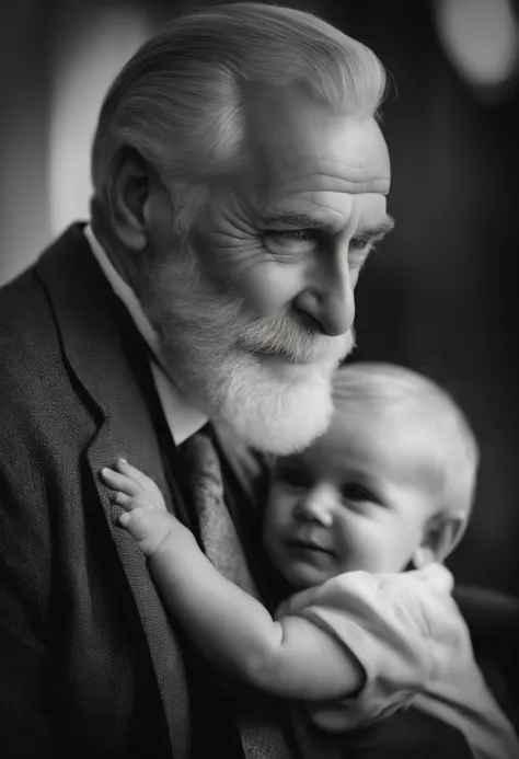(best quality,highres:1.2),(realistic,photorealistic:1.37),father portrait,loving and caring father,gentle eyes and smile,wisdom and experience,beard and mustache,deep wrinkles and laugh lines,kind-hearted,gray hair,suit and tie,confident expression,old-fa...