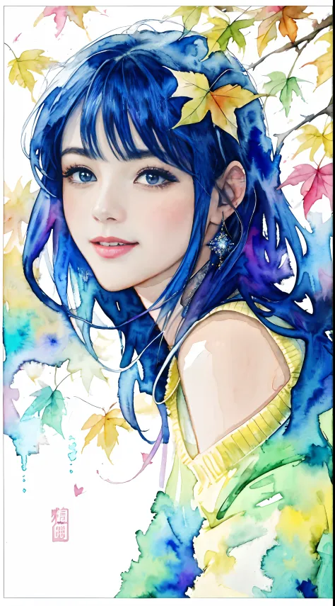 (8K、top-quality、​masterpiece:1.2)、(top-quality:1.0)、(超A high resolution:1.0)、watercolor paiting、Beautiful 30 year old woman、A sl...