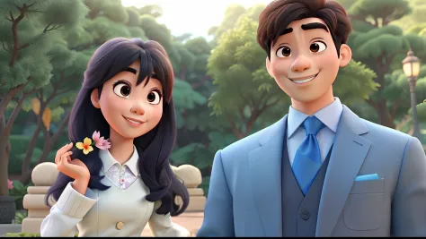 An Asian Couple Disney Pixar Style, alta qualidade, melhor qualidade