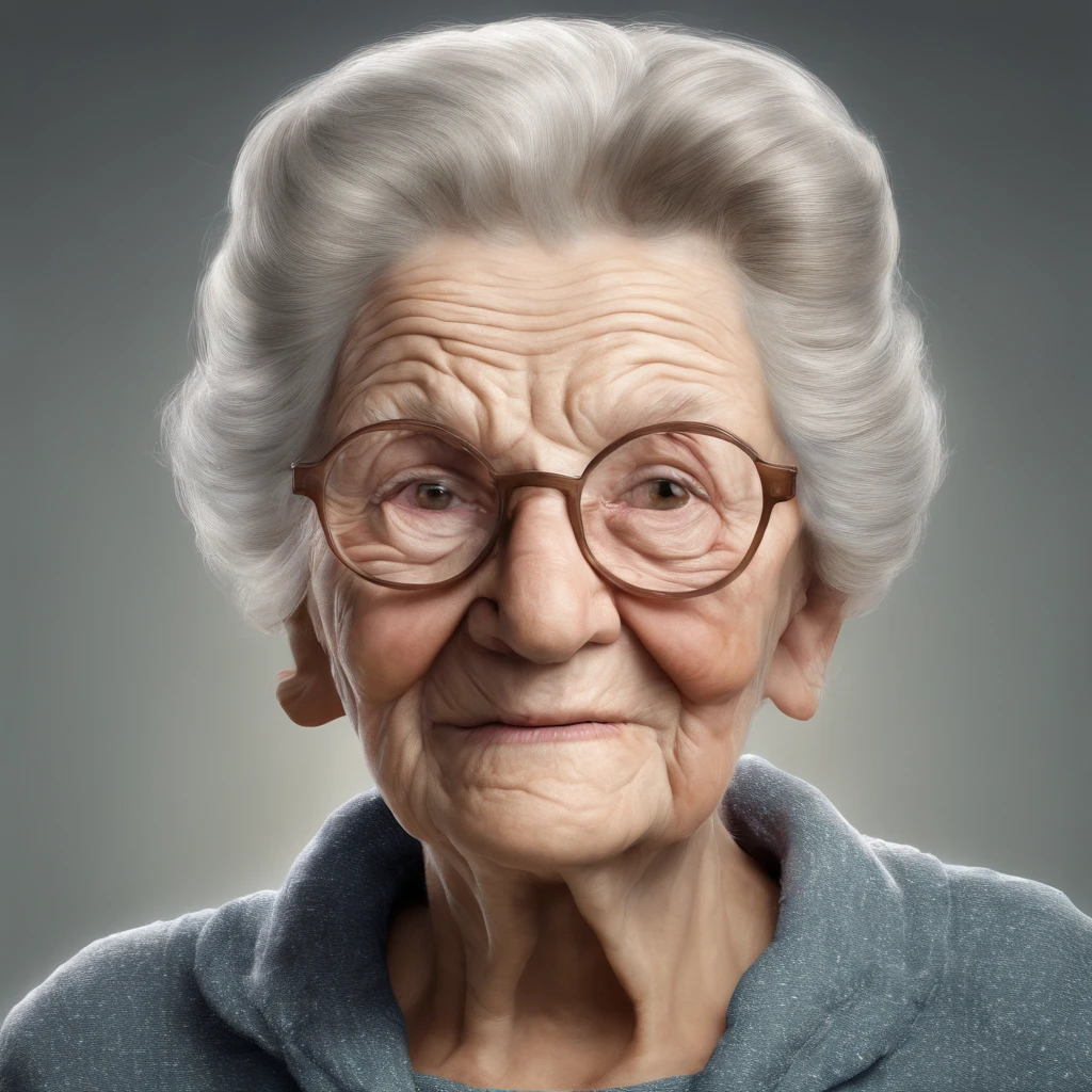 An old woman with glasses and a blue sweater - SeaArt AI