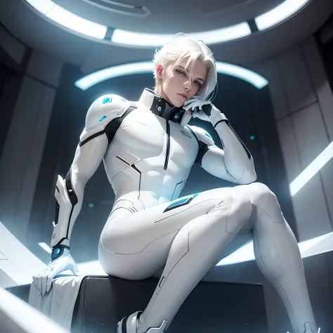 body suit, white suit, futuristic suit, white gloves, skin tight bodysuit -  SeaArt AI