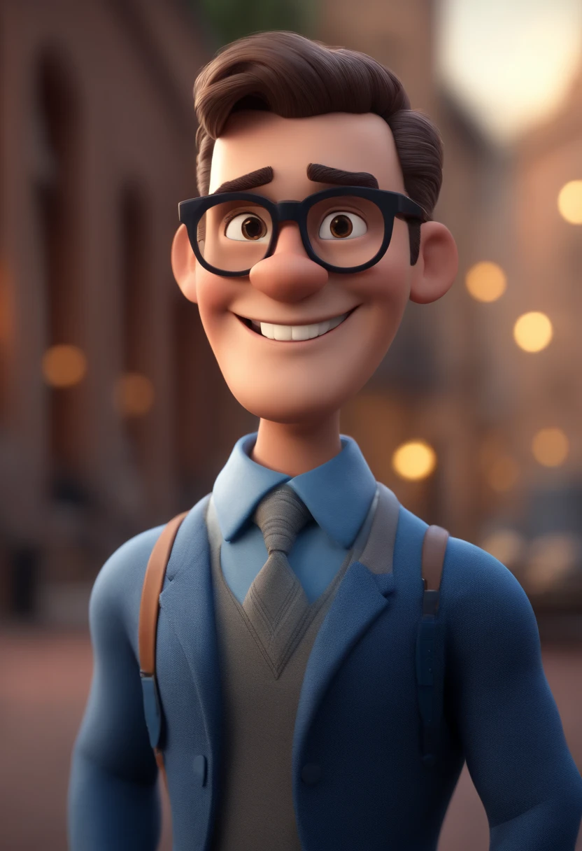 Cartoon character of a man with black glasses and a blue shirt, animation character, Caractere estilizado, animation style rendering, 3D estilizado, Arnold Maya render, 3 d render stylized, toon render keyshot, Personagem 3D, Personagem 3D, 3d rendering stylized, 3 d character render, personagem de desenho animado, Personagem de close up, Pose de personagem,  (Estilo Pixar) (master part:1.2) (Bokeh) (best quality) (pele detalhada) (textura detalhada) (8k) (argila) (Cinematic lighting) (foco nítido