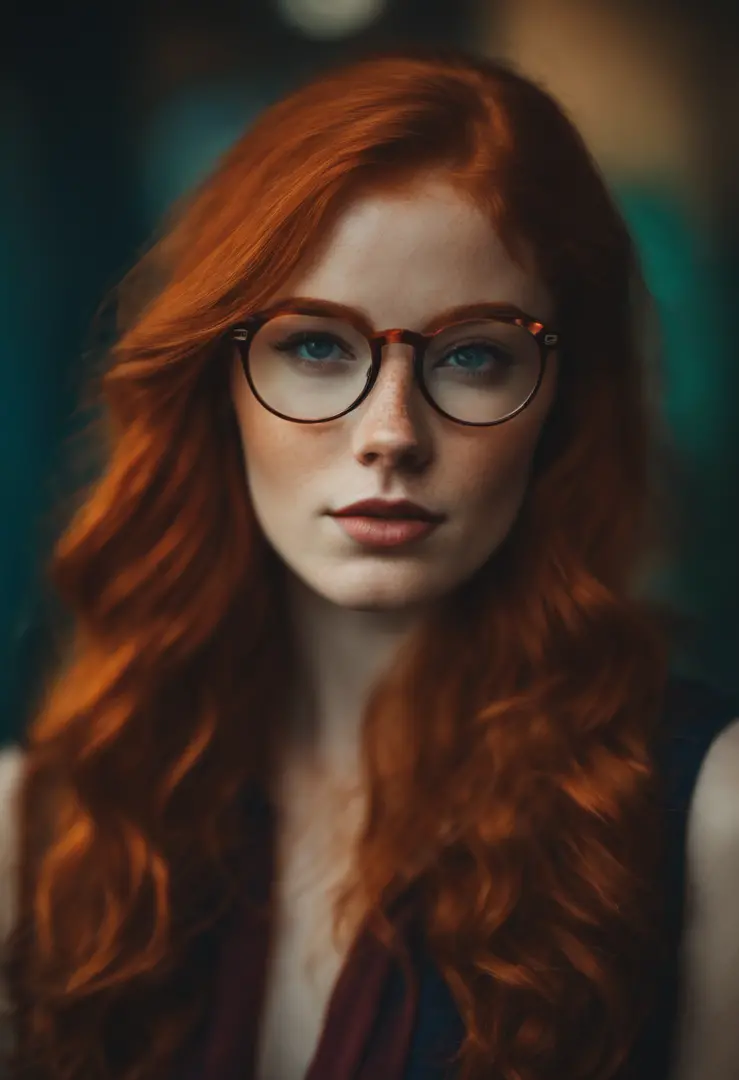 Redhead girl with freckles wearing glasses